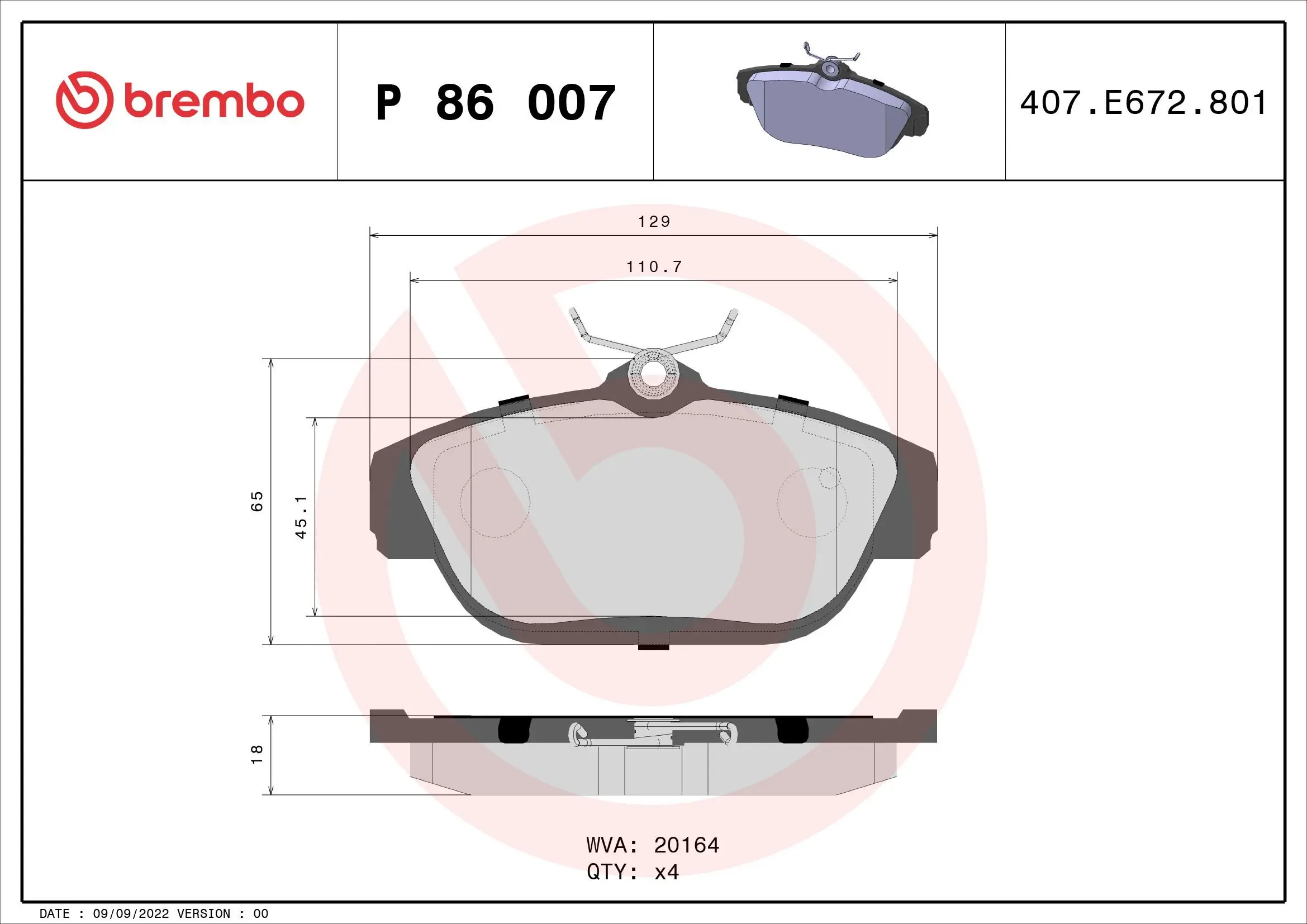 Bremsbelagsatz, Scheibenbremse BREMBO P 86 007