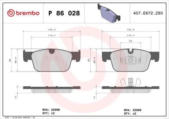 Bremsbelagsatz, Scheibenbremse BREMBO P 86 028 Bild Bremsbelagsatz, Scheibenbremse BREMBO P 86 028