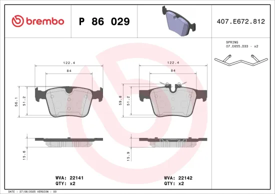 Bremsbelagsatz, Scheibenbremse BREMBO P 86 029 Bild Bremsbelagsatz, Scheibenbremse BREMBO P 86 029