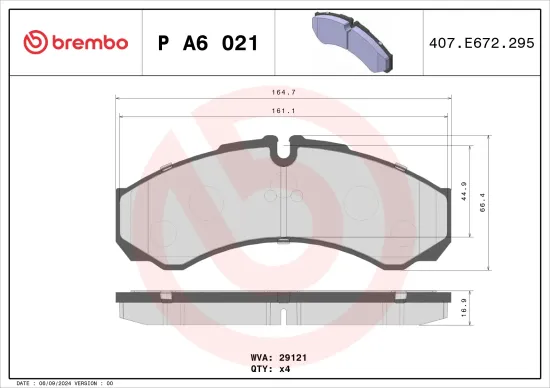 Bremsbelagsatz, Scheibenbremse BREMBO P A6 021 Bild Bremsbelagsatz, Scheibenbremse BREMBO P A6 021