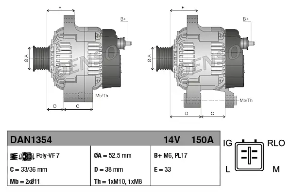 Generator 14 V DENSO DAN1354