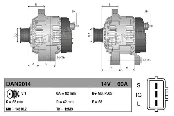 Generator 14 V DENSO DAN2014 Bild Generator 14 V DENSO DAN2014