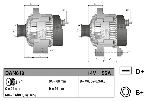 Generator 14 V DENSO DAN618