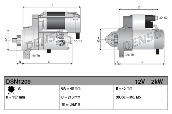 Starter 12 V 2 kW DENSO DSN1209 Bild Starter 12 V 2 kW DENSO DSN1209