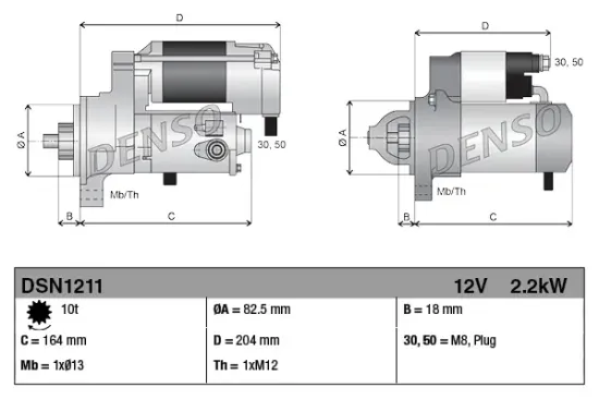 Starter 12 V 2,2 kW DENSO DSN1211 Bild Starter 12 V 2,2 kW DENSO DSN1211