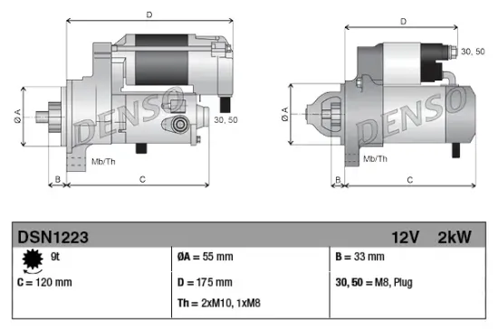 Starter 12 V 2 kW DENSO DSN1223 Bild Starter 12 V 2 kW DENSO DSN1223