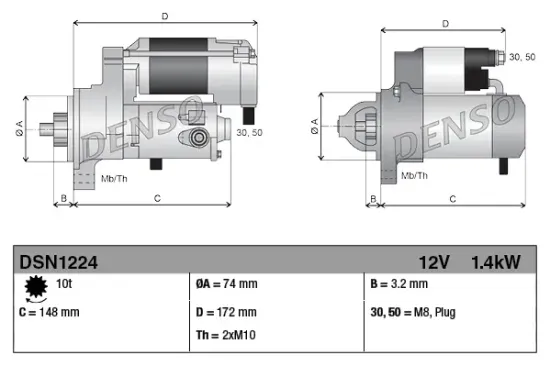 Starter 12 V 1,4 kW DENSO DSN1224 Bild Starter 12 V 1,4 kW DENSO DSN1224