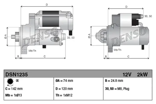 Starter 12 V 2 kW DENSO DSN1235 Bild Starter 12 V 2 kW DENSO DSN1235