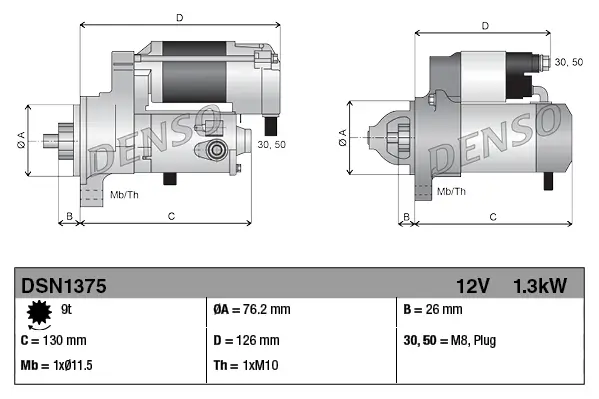 Starter 12 V 1,3 kW DENSO DSN1375