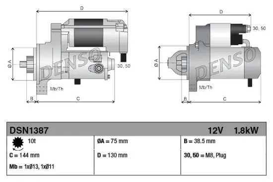 Starter 12 V 1,8 kW DENSO DSN1387 Bild Starter 12 V 1,8 kW DENSO DSN1387