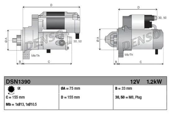 Starter 12 V 1,2 kW DENSO DSN1390 Bild Starter 12 V 1,2 kW DENSO DSN1390