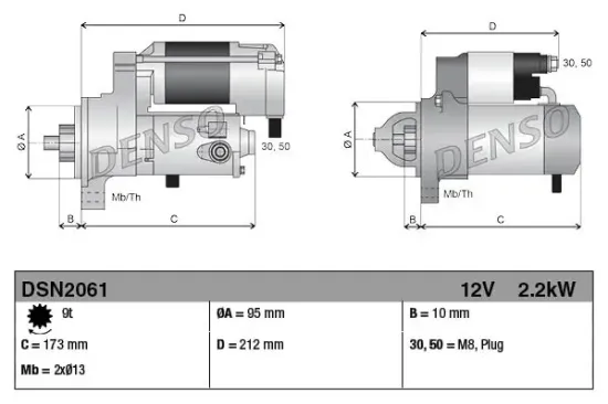 Starter 12 V 2,2 kW DENSO DSN2061 Bild Starter 12 V 2,2 kW DENSO DSN2061