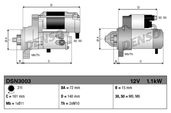 Starter 12 V 1,1 kW DENSO DSN3003 Bild Starter 12 V 1,1 kW DENSO DSN3003