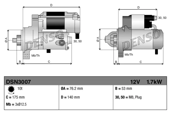 Starter 12 V 1,7 kW DENSO DSN3007 Bild Starter 12 V 1,7 kW DENSO DSN3007