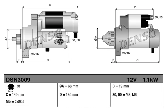 Starter 12 V 1,1 kW DENSO DSN3009 Bild Starter 12 V 1,1 kW DENSO DSN3009