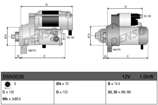 Starter 12 V 1 kW DENSO DSN3036 Bild Starter 12 V 1 kW DENSO DSN3036