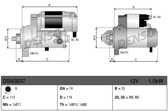 Starter 12 V 1 kW DENSO DSN3037 Bild Starter 12 V 1 kW DENSO DSN3037