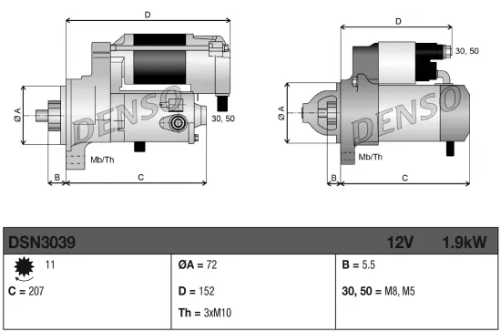 Starter 12 V 1,9 kW DENSO DSN3039 Bild Starter 12 V 1,9 kW DENSO DSN3039