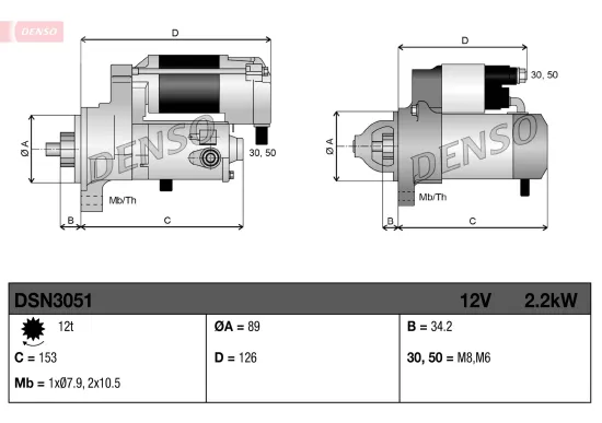 Starter 12 V 2,2 kW DENSO DSN3051 Bild Starter 12 V 2,2 kW DENSO DSN3051