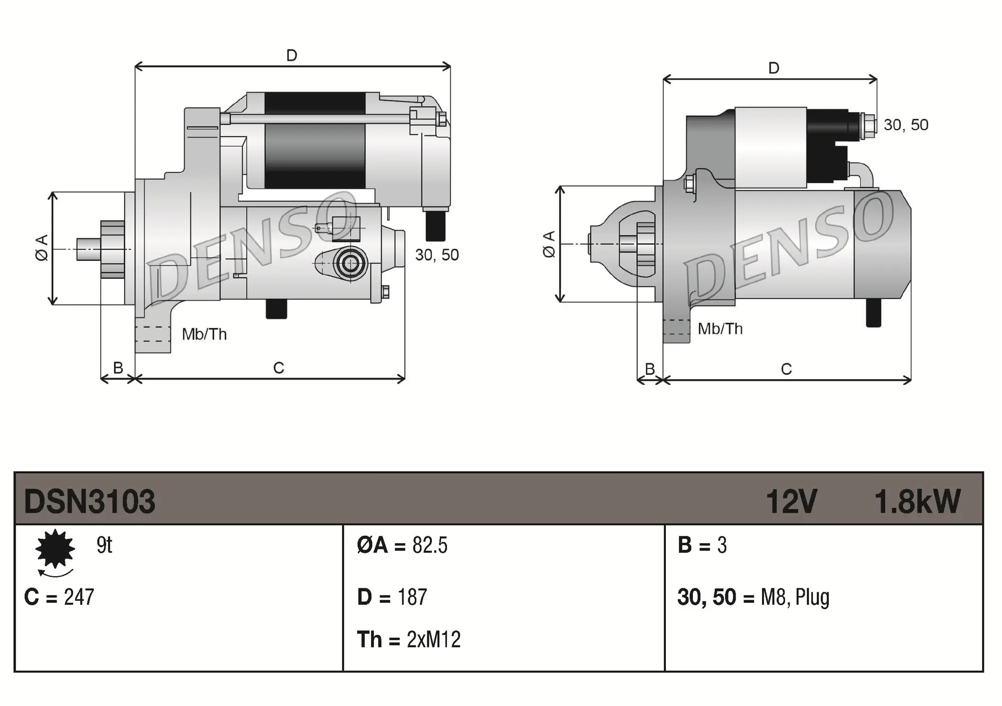 Starter 12 V 1,8 kW DENSO DSN3103