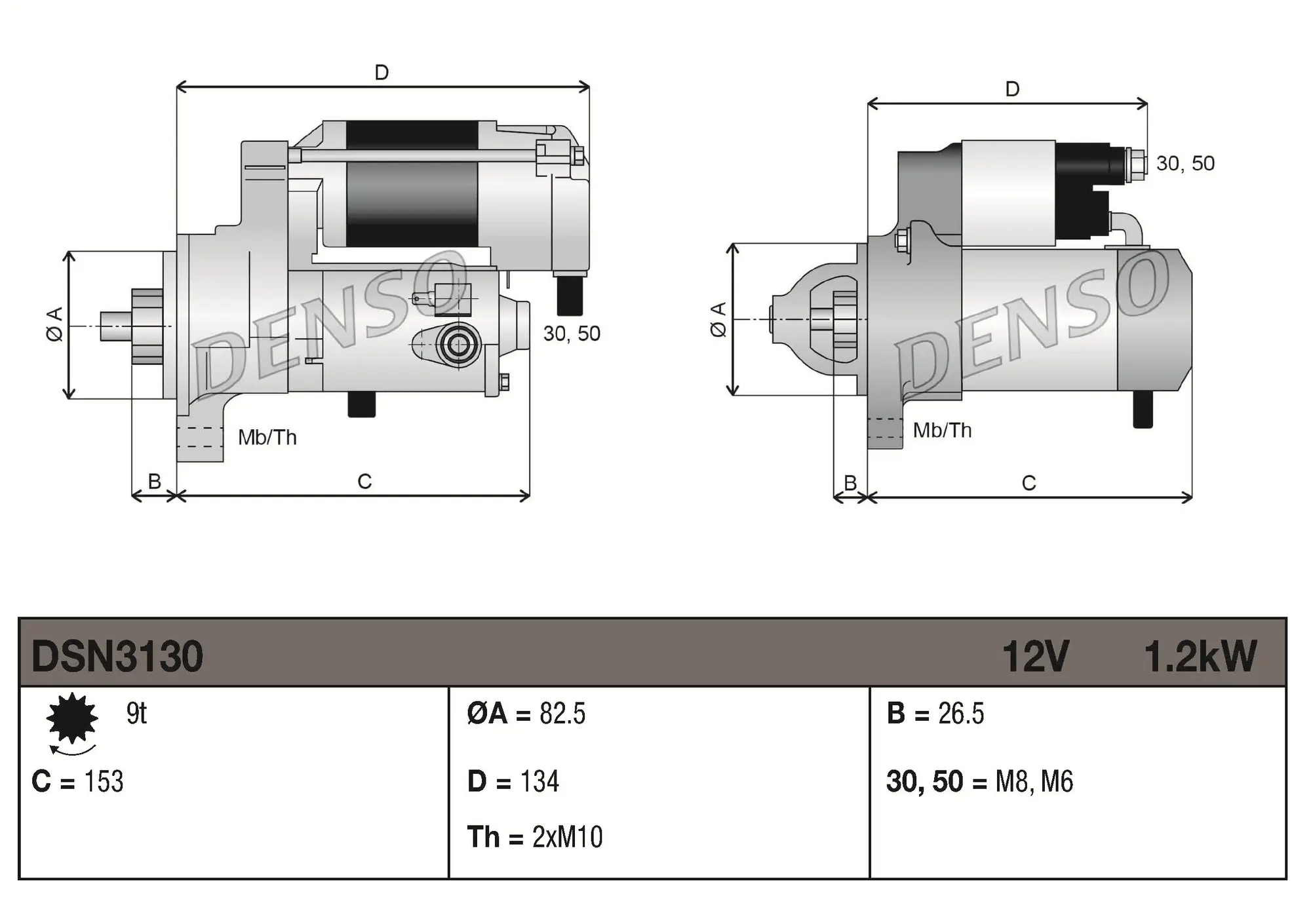 Starter 12 V 1,2 kW DENSO DSN3130