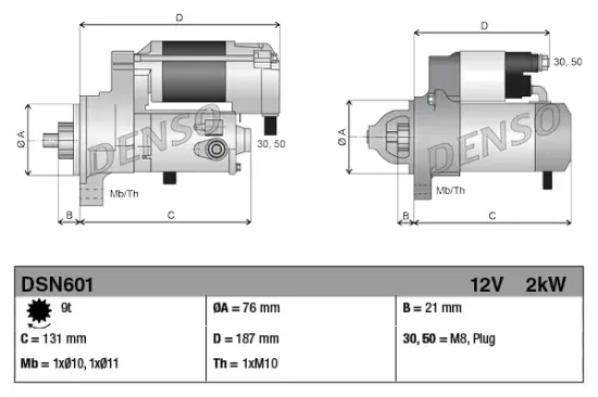 Starter 12 V 2 kW DENSO DSN601 Bild Starter 12 V 2 kW DENSO DSN601