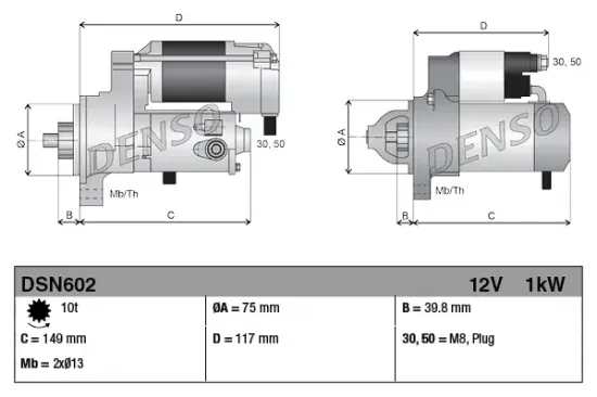 Starter 12 V 1 kW DENSO DSN602 Bild Starter 12 V 1 kW DENSO DSN602