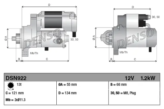 Starter 12 V 1,2 kW DENSO DSN922 Bild Starter 12 V 1,2 kW DENSO DSN922
