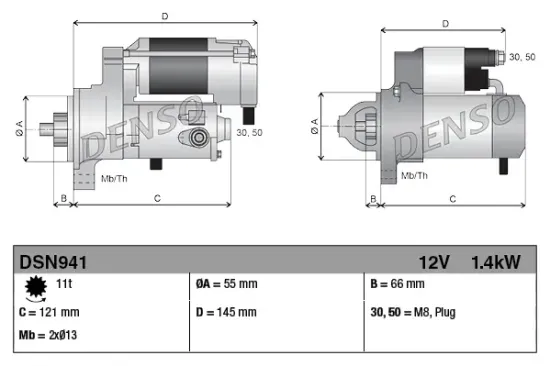 Starter 12 V 1,4 kW DENSO DSN941 Bild Starter 12 V 1,4 kW DENSO DSN941