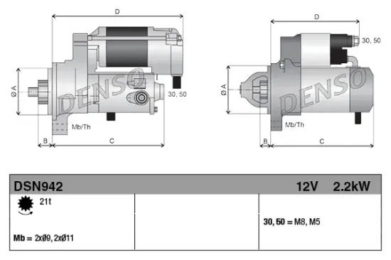 Starter 12 V 2,2 kW DENSO DSN942 Bild Starter 12 V 2,2 kW DENSO DSN942