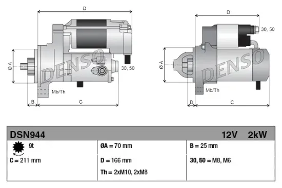 Starter 12 V 2 kW DENSO DSN944 Bild Starter 12 V 2 kW DENSO DSN944