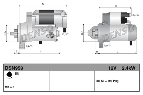Starter 12 V 2,4 kW DENSO DSN958 Bild Starter 12 V 2,4 kW DENSO DSN958