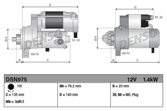 Starter 12 V 1,4 kW DENSO DSN975 Bild Starter 12 V 1,4 kW DENSO DSN975