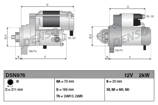 Starter 12 V 2 kW DENSO DSN976 Bild Starter 12 V 2 kW DENSO DSN976