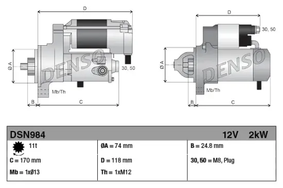 Starter 12 V 2 kW DENSO DSN984 Bild Starter 12 V 2 kW DENSO DSN984