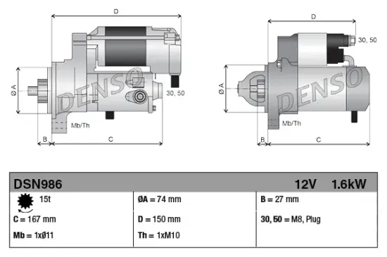 Starter 12 V 1,6 kW DENSO DSN986 Bild Starter 12 V 1,6 kW DENSO DSN986