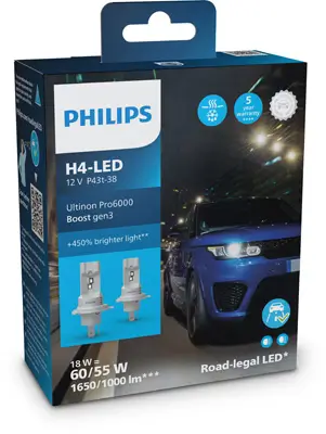 Glühlampe, Fernscheinwerfer 12 V 18 W Umrüstung H4 auf LED PHILIPS 11342U60B3X2
