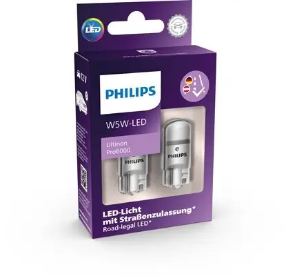 Glühlampe, Innenraumleuchte 12 V 0,9 W Umrüstung W5W auf LED PHILIPS 11961HU60X2