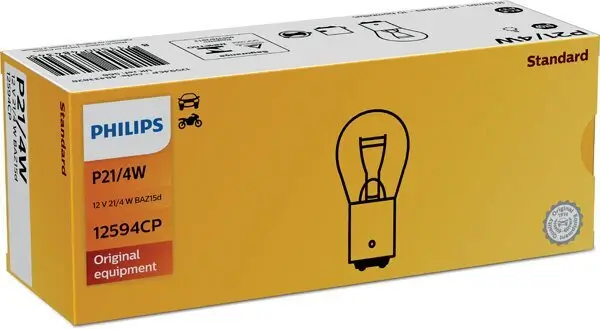 Glühlampe, Brems-/Schlusslicht 12 V 21/4 W P21/4W Kugellampe PHILIPS 12594CP