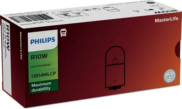 Glühlampe, Kennzeichenleuchte 24 V 10 W R10W Kugellampe PHILIPS 13814MLCP