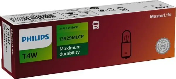 Glühlampe, Blinkleuchte 24 V 4 W T4W Kugellampe PHILIPS 13929MLCP