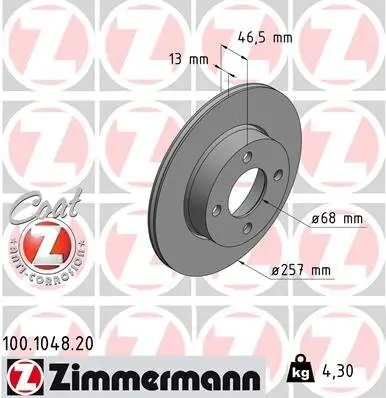 Bremsscheibe Vorderachse ZIMMERMANN 100.1048.20