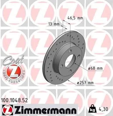 Bremsscheibe Vorderachse ZIMMERMANN 100.1048.52 Bild Bremsscheibe Vorderachse ZIMMERMANN 100.1048.52