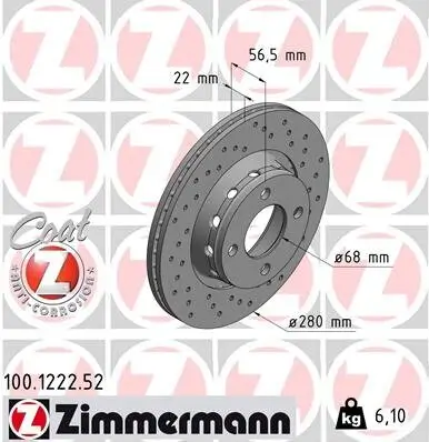 Bremsscheibe ZIMMERMANN 100.1222.52 Bild Bremsscheibe ZIMMERMANN 100.1222.52