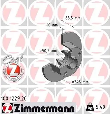 Bremsscheibe Hinterachse ZIMMERMANN 100.1229.20 Bild Bremsscheibe Hinterachse ZIMMERMANN 100.1229.20