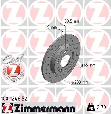 Bremsscheibe Hinterachse ZIMMERMANN 100.1248.52 Bild Bremsscheibe Hinterachse ZIMMERMANN 100.1248.52