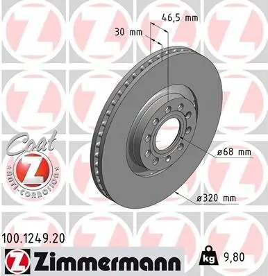 Bremsscheibe Vorderachse ZIMMERMANN 100.1249.20