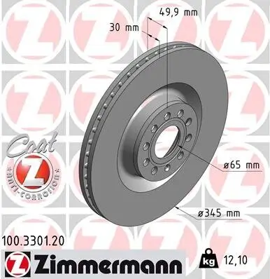 Bremsscheibe Vorderachse ZIMMERMANN 100.3301.20 Bild Bremsscheibe Vorderachse ZIMMERMANN 100.3301.20
