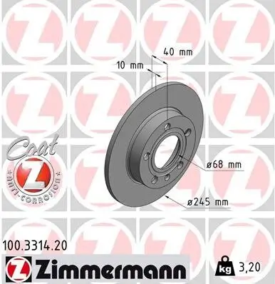 Bremsscheibe Hinterachse ZIMMERMANN 100.3314.20