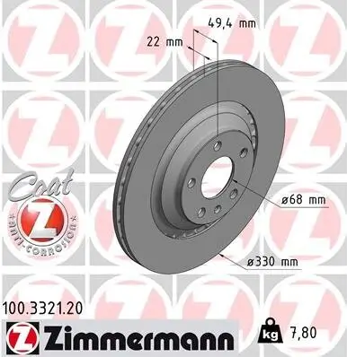 Bremsscheibe Hinterachse ZIMMERMANN 100.3321.20 Bild Bremsscheibe Hinterachse ZIMMERMANN 100.3321.20